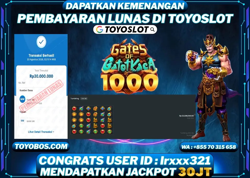 TOYOSLOT - BUKTI KEMENANGAN Gates Of Gatot Kaca 1000 Rp30,000,000,- LUNAS